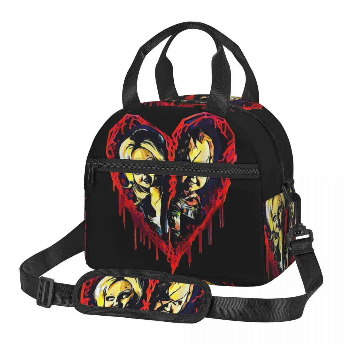 

Horror Chucky Insulated Lunch Bag With Adjustable Shoulder Strap Vintage Heart Food Container Bags Thermal Cooler Lunch Box