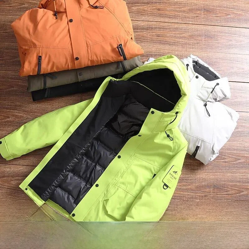

Outdoor Men's Thiened Windproof Waterproof Hooded High Fluffy Winter down Jaet Casual Sle Zipper Closure Long Sve