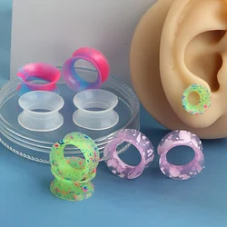 2pcs Comfortable Stylish Flexible Silicone Ear Gauges Plugs Double Flared Ear Tunnels Expander Stretching Piercing Jewelry