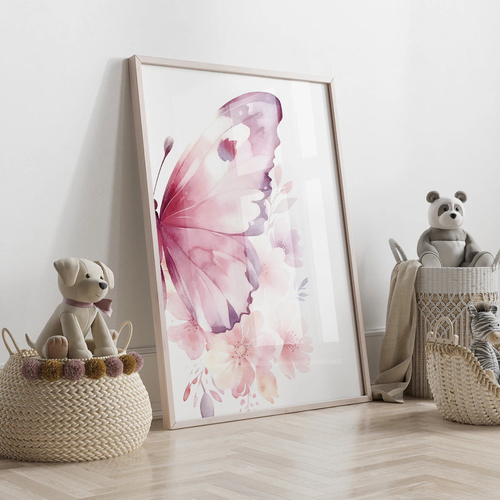 Children wall art butterfly pink canvas home decor detail