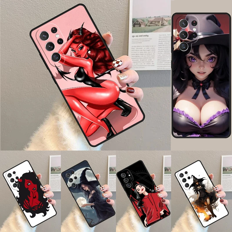 Capa de telefone para Samsung Galaxy, Mulher Diabo, Menina Sexy, Bruxa, Galaxy S24 Ultra, S21, S22 Ultra, S8, S9, S10E, Nota 10 Plus, Nota 20 FE, S23