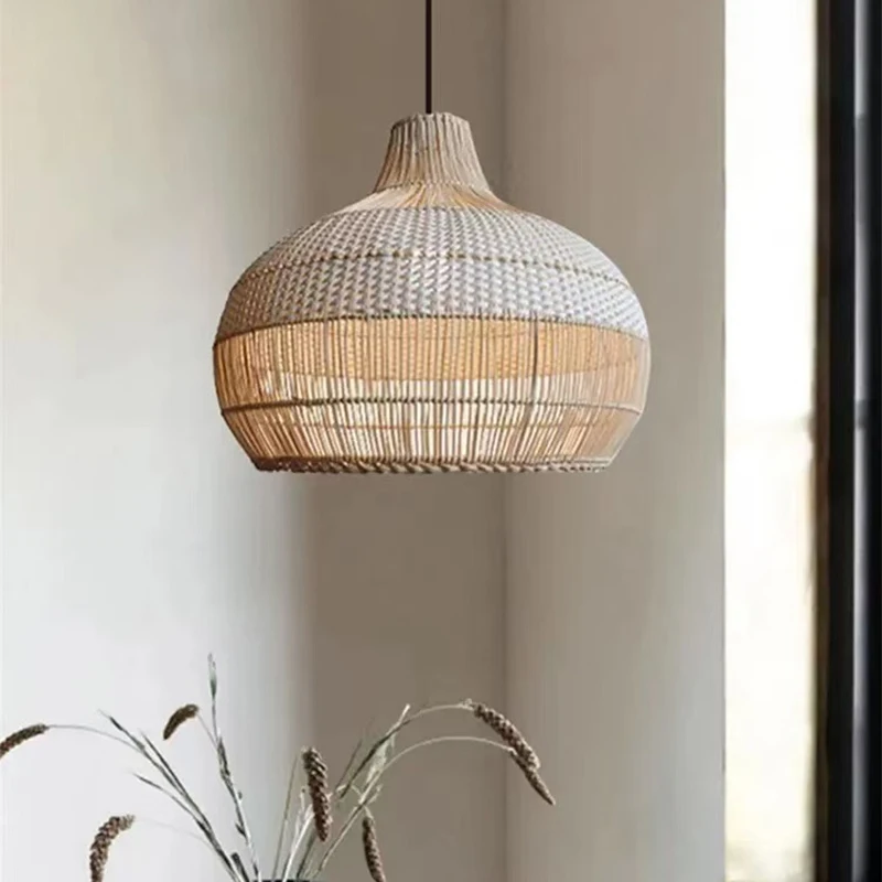 Japanese Wabi Sabi Rattan Weave Pendant Light Vintage Homestay Room Restaurant Bar Counter Nordic Home Decor Indoor Chandelier