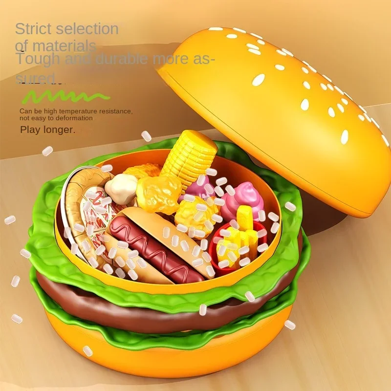 مجموعة مطبخ همبرغر التعليمية للعب التظاهري: ألعاب تقطيع للأطفال مع فواكه وخضروات مقلدة وبيتزا للأطفال الصغار/الأطفال