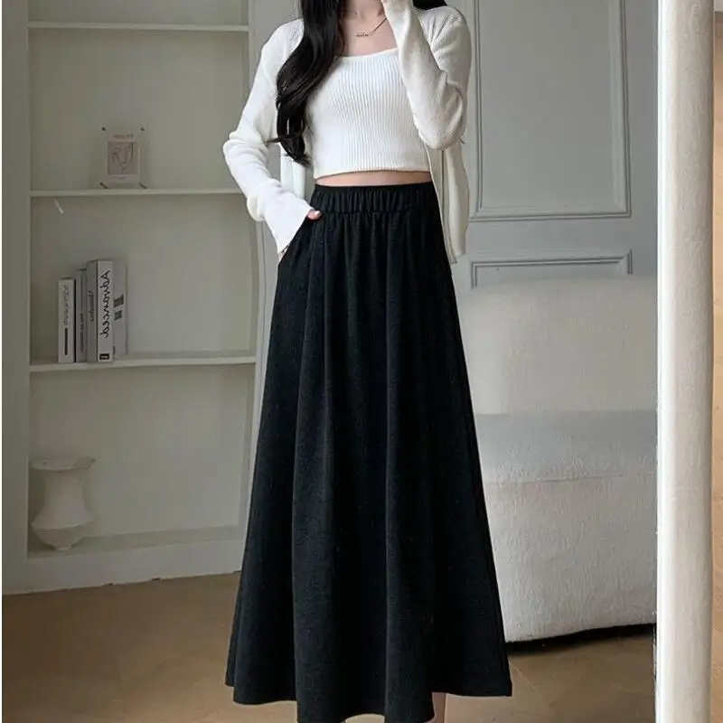 Gonna da ragazza Anni primaverili e autunnali Nuovo modello Gonna a ombrello di media lunghezza a vita alta Shorty Gonna lunga drappeggiata pigra Dopamina Hot