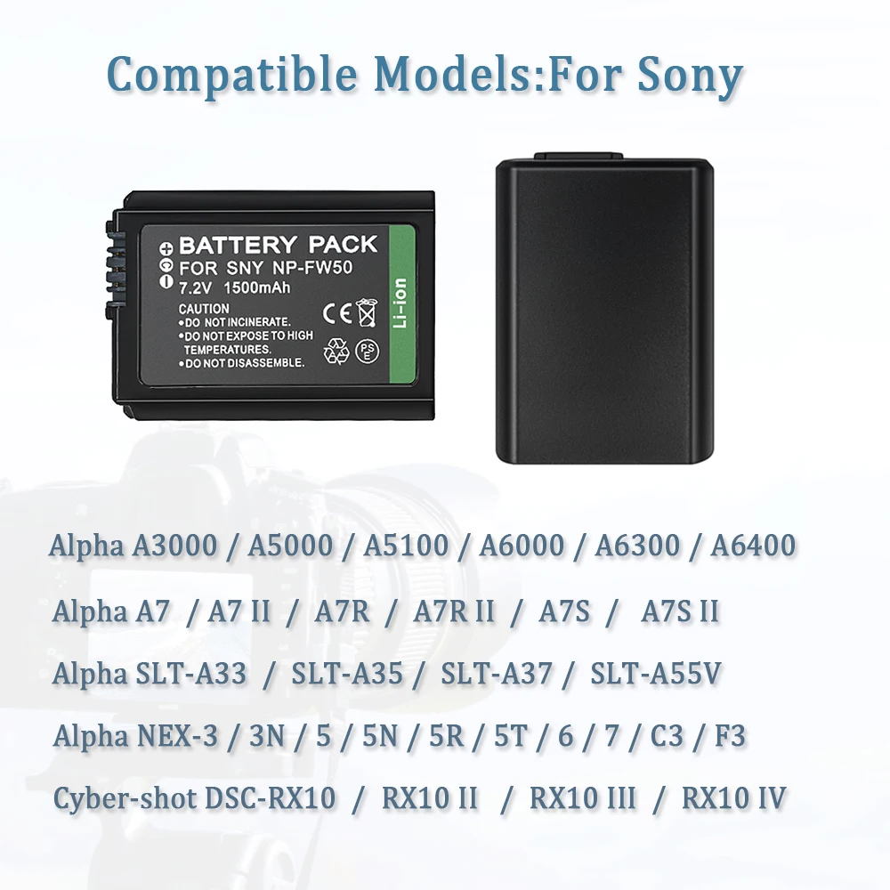 2 قطعة NP-FW50 NPFW50 بطارية لسوني A5000 A5100 A6000 A6300 A6500 A7R A7S A7 A7M2 A7R2 A7S II A33 A35 A37 RX10 بطارية الكاميرا