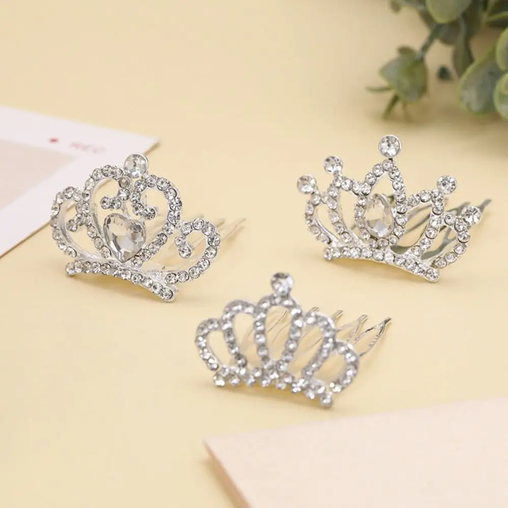 Elegant Flower Crystal Crown Hair Comb Star Hollow Children Tiara Headband Barrettes Korean Style Rhinestone Hairpins Daily