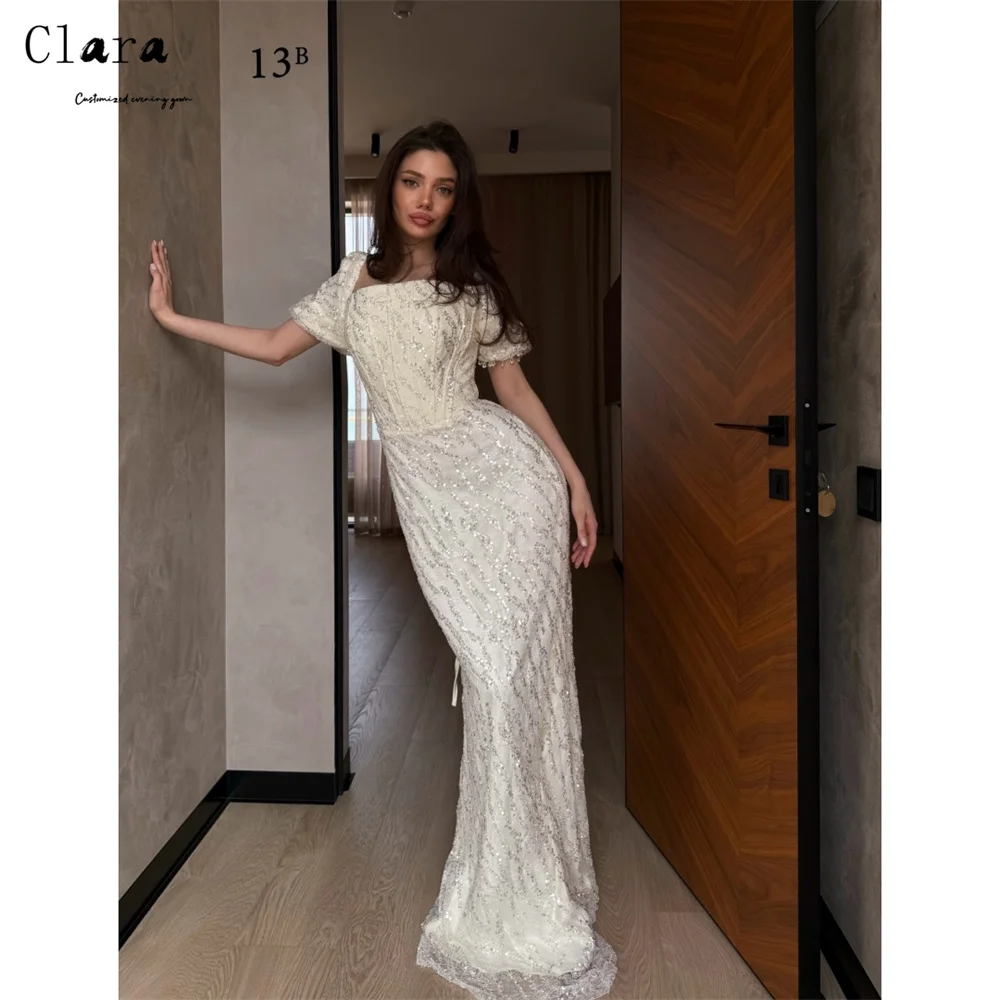

Clara Custom White Fishtail Square Neck Lace Elegant and Chic Luxury Evening Dresses for Events Prom Dresses 2026 Luxury Prom