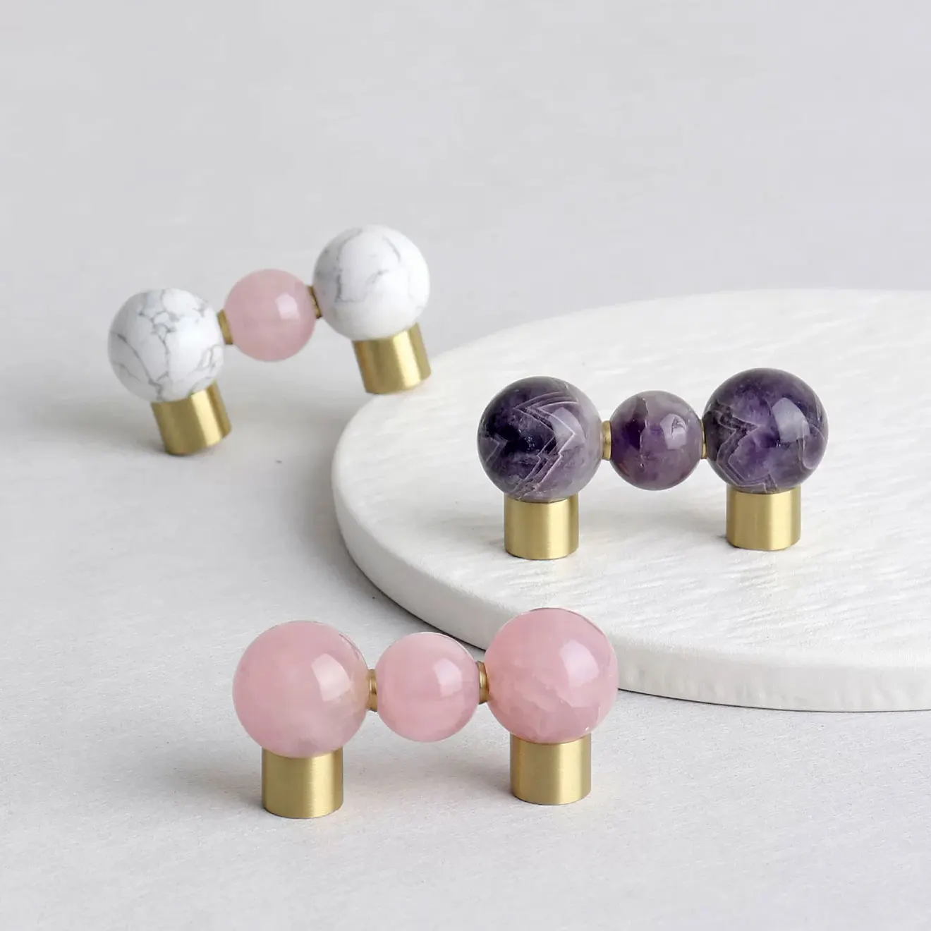 Natural Stone Crystal Cabinet Handles Light Luxury Wardrobe Door Pulls Silver Drawer Knobs Creative Elegant Furniture Hardware