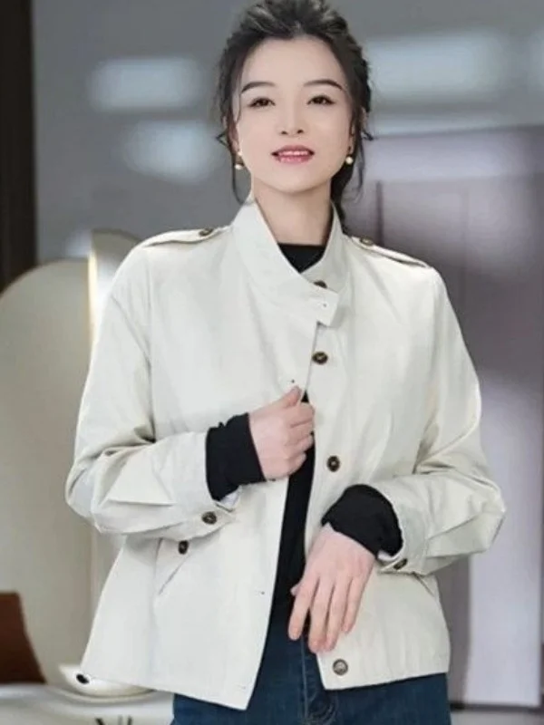 

Casual Sle ort Jaet Top Mommy Faion Spring New Breathable Polyester Women's Coat Casual Loose Fit Long Sve Button