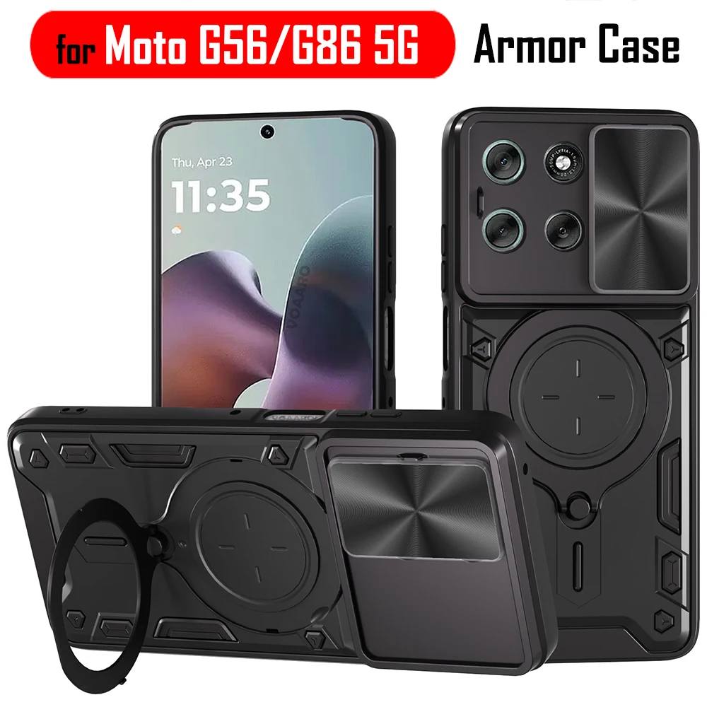 

Slide Lens Armor Funda for Motorola Moto G56 5G Case for Motorola Moto G86 5G Case Magnetic Ring Stand Holder Cover