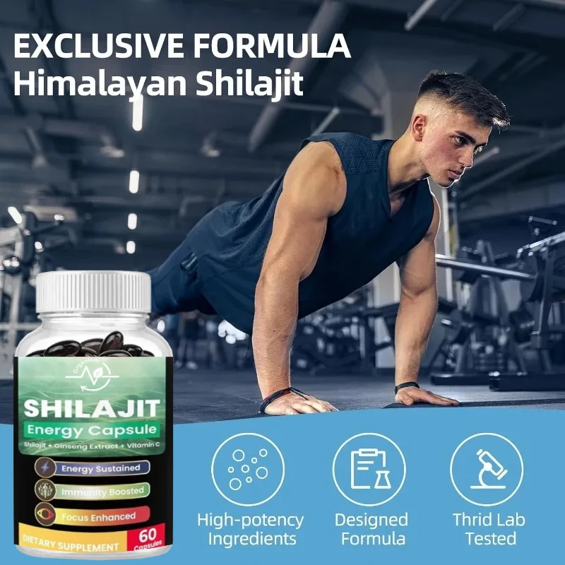 تحتوي كبسولات Shilajit على حمض رطبة طبيعي و85+ معادن، توورين، فيتامينات - الطاقة، المناعة، ودعم الصحة في الطاقة