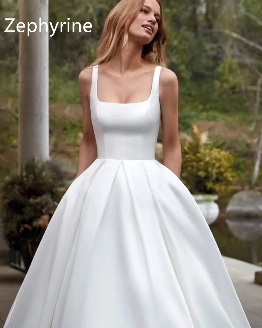 Customized Exquisite White Satin Evening Dress Court Train A-Line Celebrity Gowns Temperament  Spaghetti Straps Prom Dresses