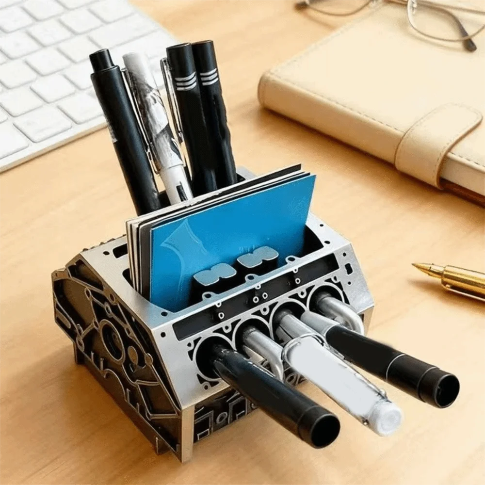 Resin Engine Shape Business Card Holder Black Decorative Engine Block Desk Organizer Large Capacity Business Card Bracket