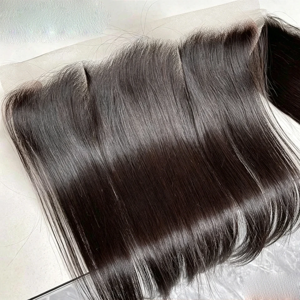 Ear-to-Ear 13X4 Lace Frontal Straight 4x4 Lace Closure, nur knochenglatt, vorgezupft, Schweizer transparentes Rohhaar aus Echthaar