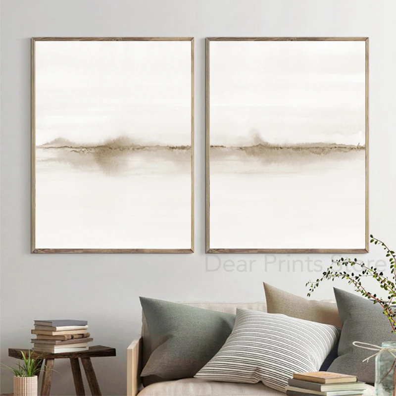 Neutral Watercolor Abstract Painting Canvas Print Horizontal Wall Art Picture Minimalist Poster Living Room Bedroom Home Decor