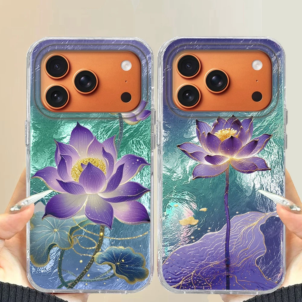 Bunte Lotusblumenmädchen-Luxus-Frauen-Handyhülle für iPhone 17 Air 16 16e 15 14 13 12 Pro Max 7 8 Plus X XS XR SE 2022 Abdeckung