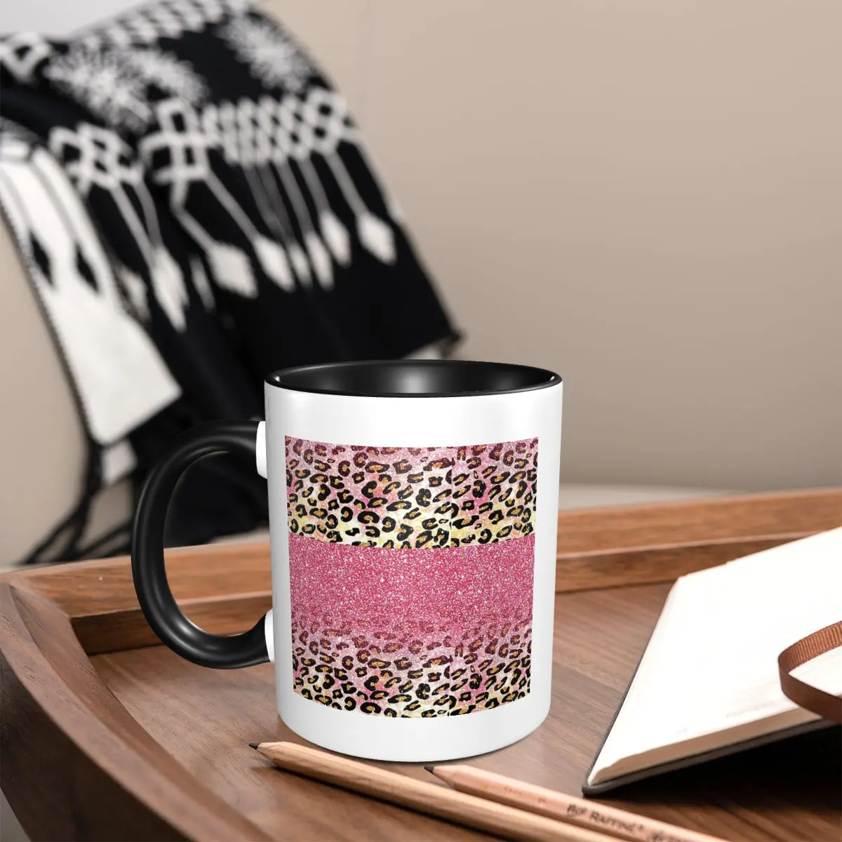 

Bubble Gum Pink Faux Glitter Leopard Animal Print Mug Funny Ceramic Coffee Cups Tea Mugs Milk Cup Drinkware Gifts for Woman Man