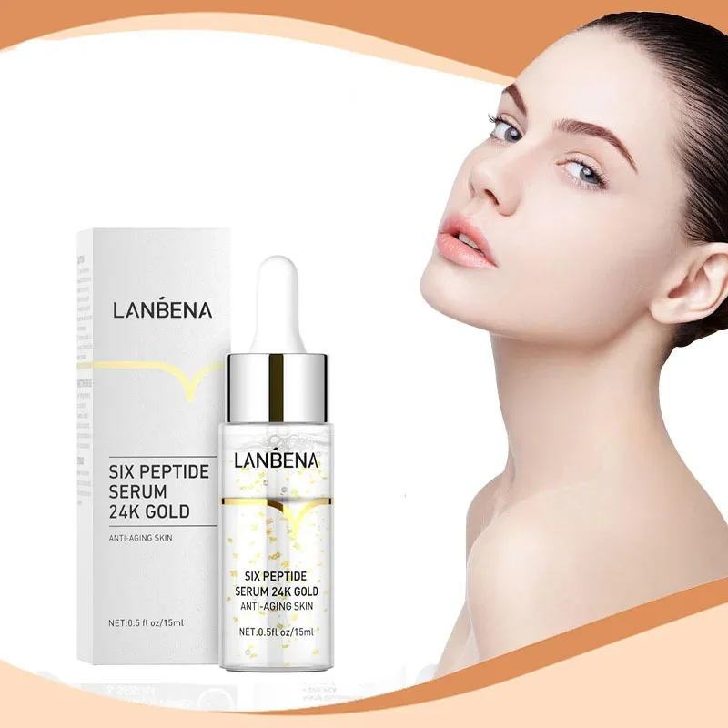 

LANBENA 24K Gold Six-Peptide Face Serum Anti Aging Whitening Lightening Lifting Nourish Rejuvenation Facial Serum Skin Care