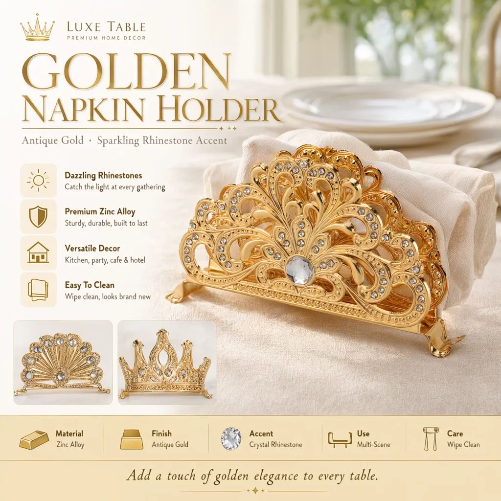Table Napkin Organizer Easy Cleaning Zinc Alloy European  Light Luxury Exquisite Gold Napkin Holder for Kitchen for Party