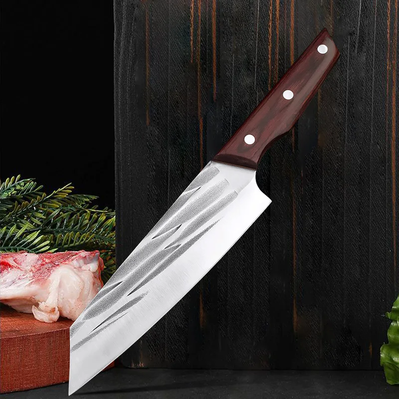 

7 inch Meat Cleaver Hand-Forged Kitchen Chef Slicing Knife Wooden Handle Stainless Steel Butcher Fish Knife Cooking Tools