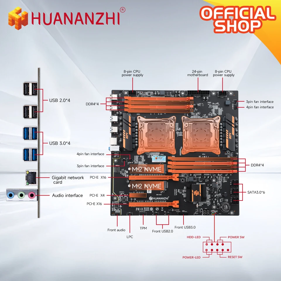 HUANANZHI X99 8D4 Motherboard LGA 2011-3 with 2*E5 2680 V4 Support