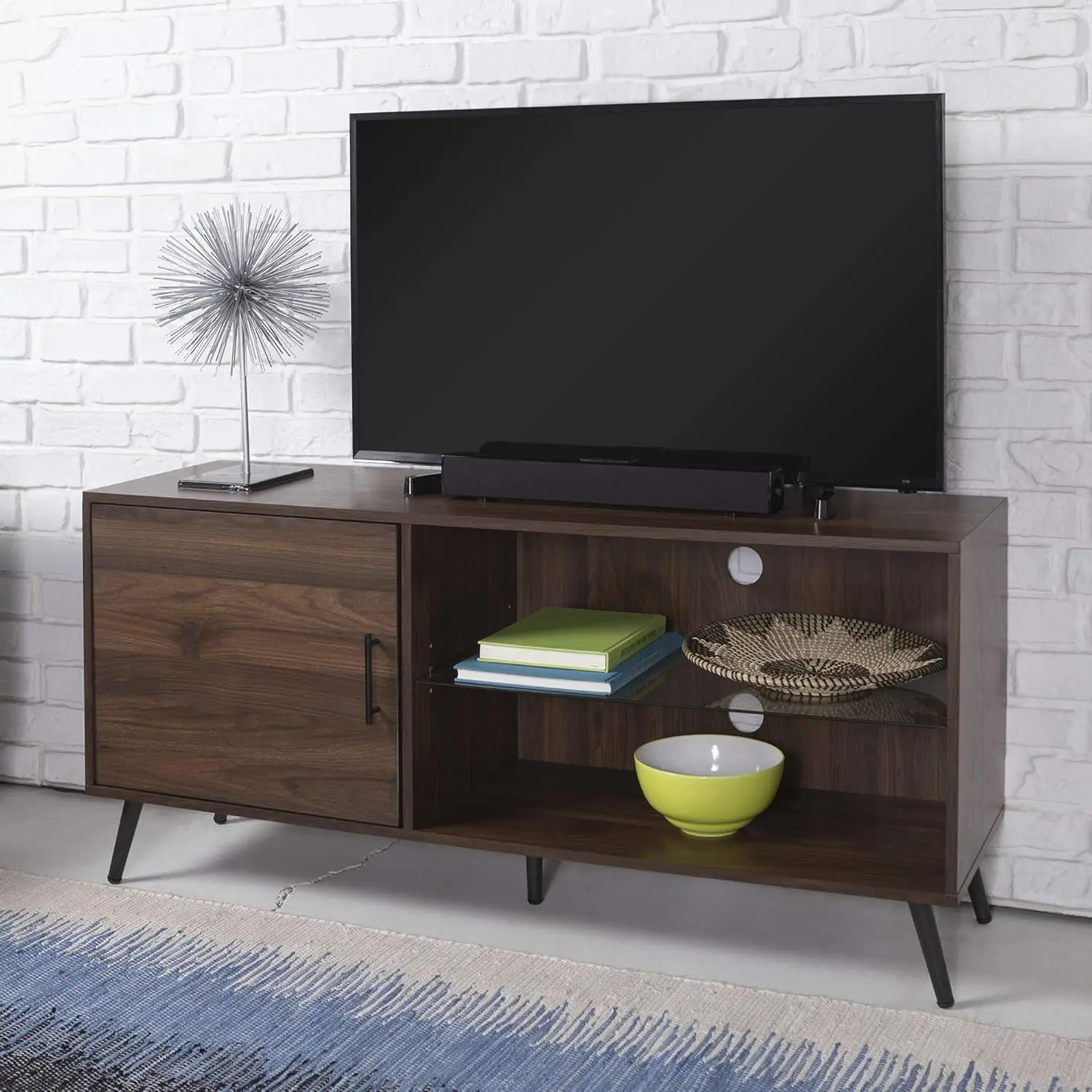 

Saxon Modern Glass Shelf TV Stand for TVs up to 58 Inches, 52 Inch, Dark Walnut