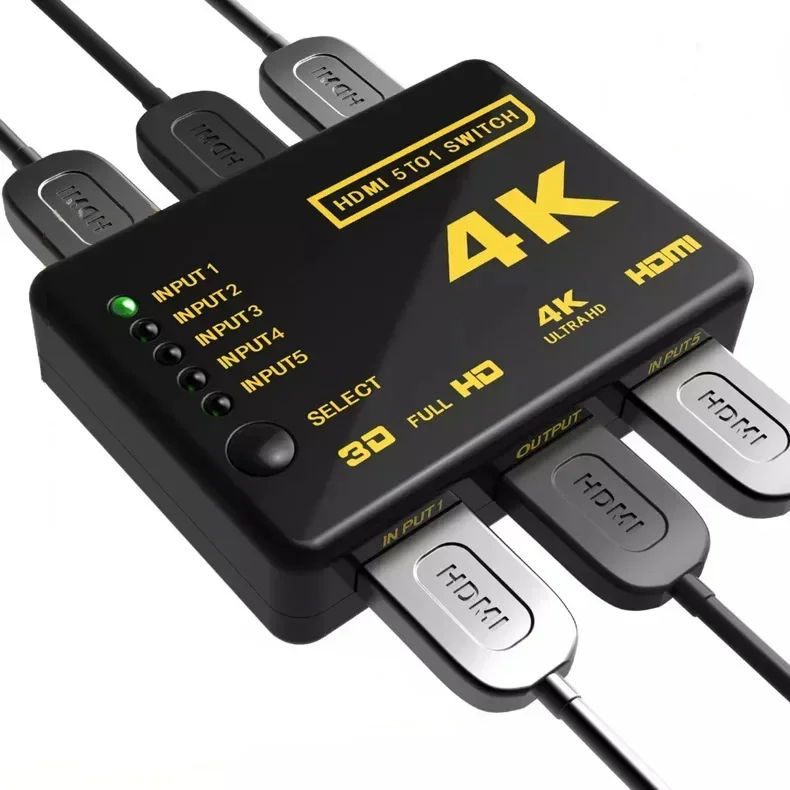 4K HDMI الجلاد 5x1 3x1 1080P HDMI فيديو التبديل صندوق محدد 5 في 1 خارج مع جهاز التحكم عن بعد للكمبيوتر المحمول Xbox TVBOX HDTV PS5