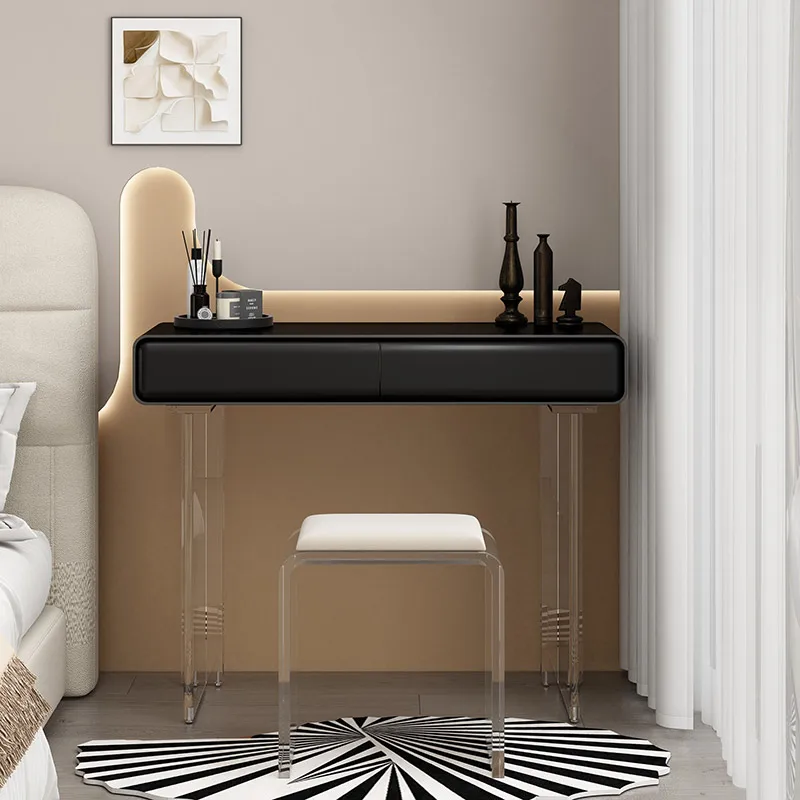 

Solid wood paint cream style desk, light luxury modern acrylic suspension desk