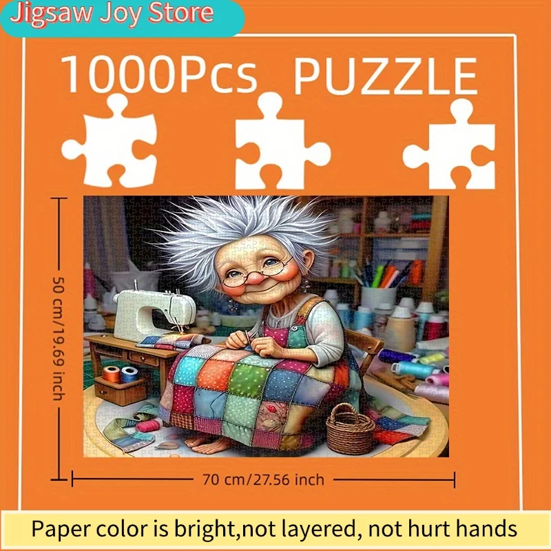 

Набор для творчества «Очаровательная бабушка-швея»: 1000 деталей, интерактивный картонный пазл DIY, яркий дизайн в стиле квилтинга с швейной машинкой и цветными элементами