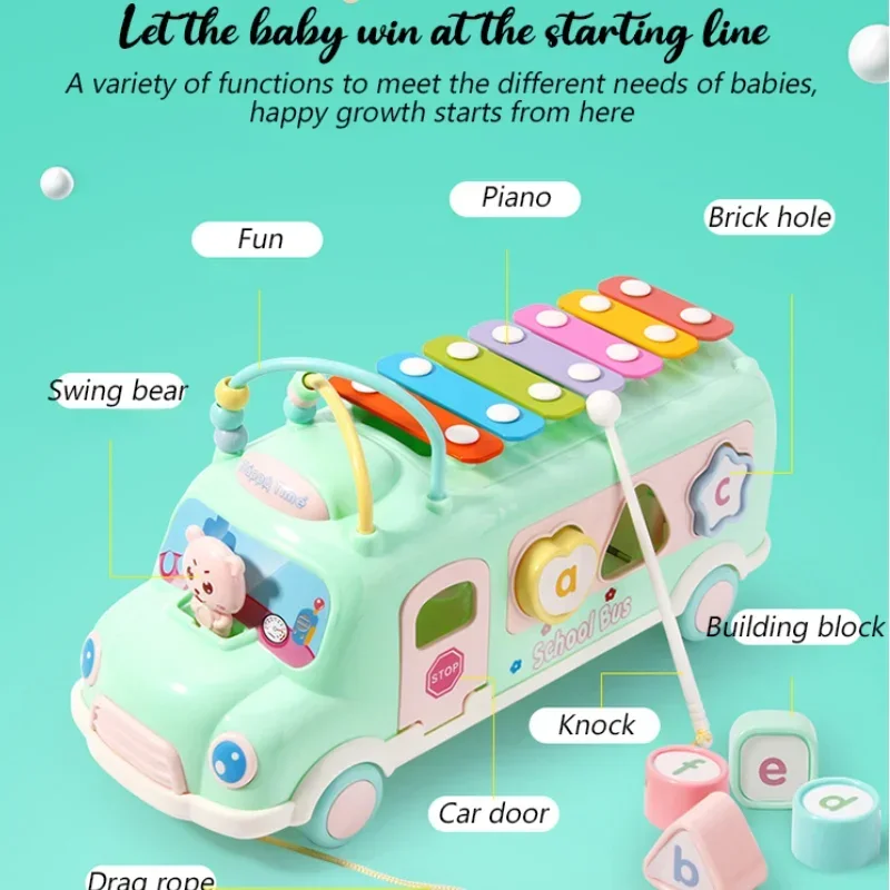 Ônibus instrumento musical montessori brinquedos multifuncionais blocos de construção das crianças em torno das contas jogo educativo mão-roscado