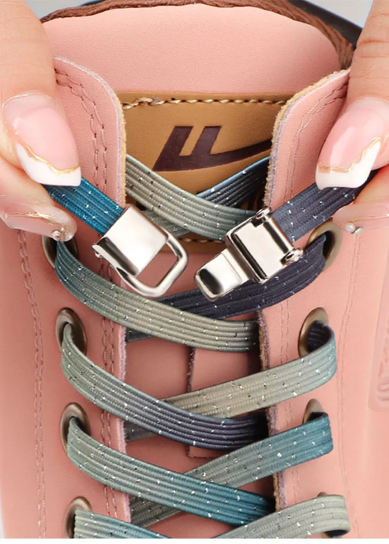 Schnürsenkel ohne Binden, Metallschnallenverschluss, elastische Schnürsenkel für Turnschuhe, 1 Sekunde, schnelles Ein- und Ausschalten, praktische Spitze für faule Schuhe, Unisex – Detail 2