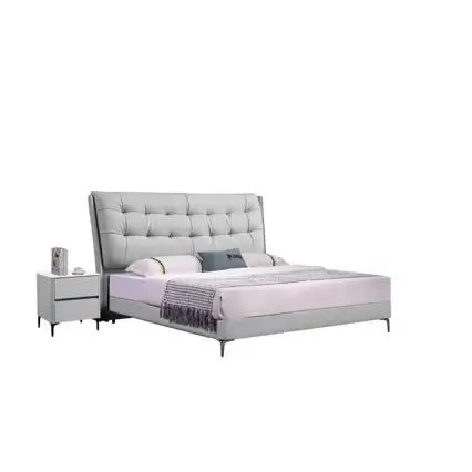 

French style, cheese, leather, solid wood bed, simple, small apartment, bedroom, double bed