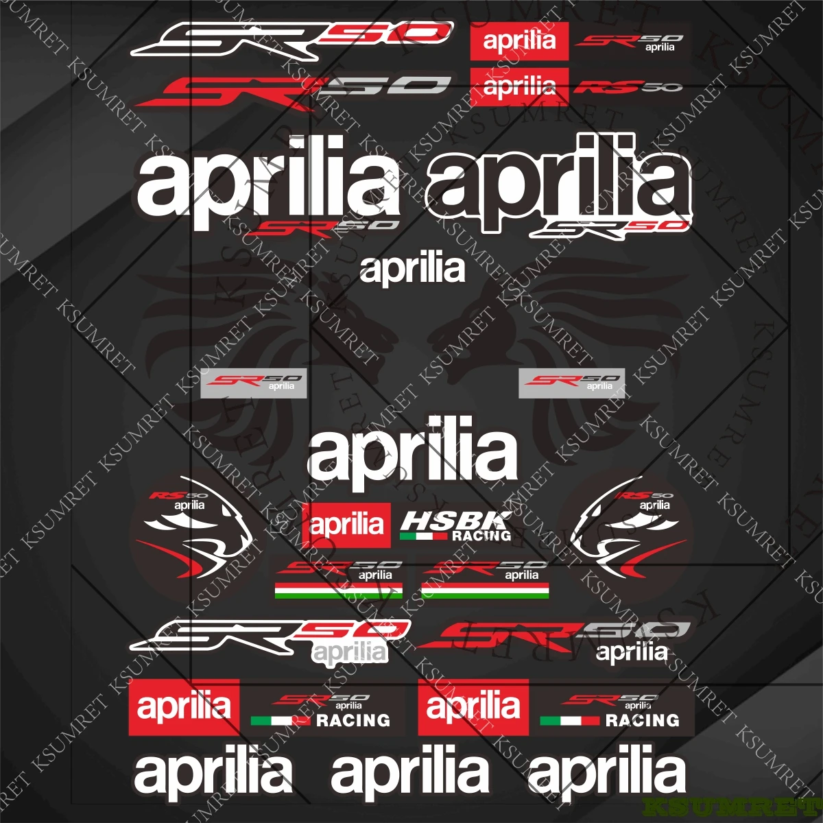 Adesivi per Aprilia Rs50, Decalcomanie per Moto, Emblemi per Serbatoio e Casco, Impermeabili