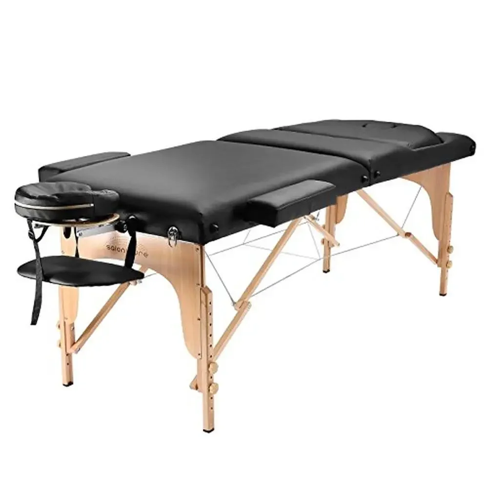 Portable Deluxe Massage Table Black with Tilting Backrest and Armrest Wings Lightweight Professional Spa Table with Plush