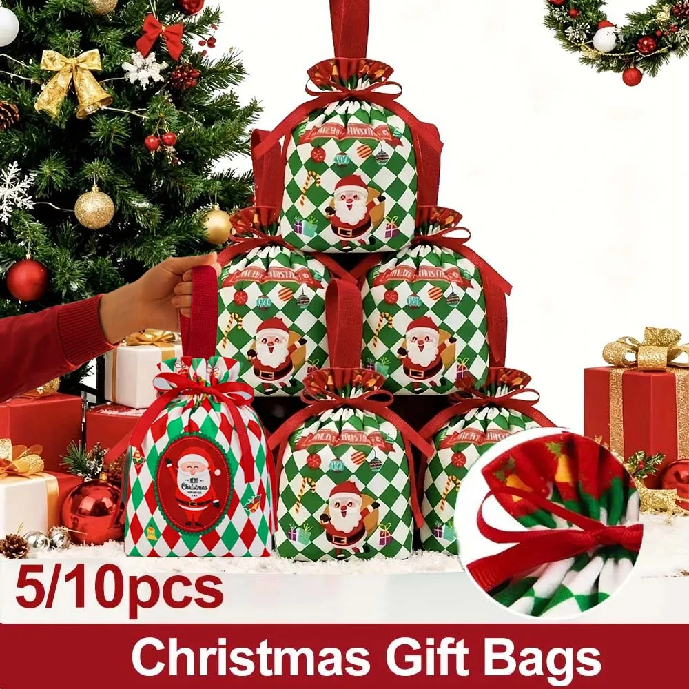 

12x20cm Festive Velvet Drawstring Candy Bag Gift Wrapping Perfect for Candy Storage Xmas Gift Giving 5/10pcs Set Bolsas Navidad