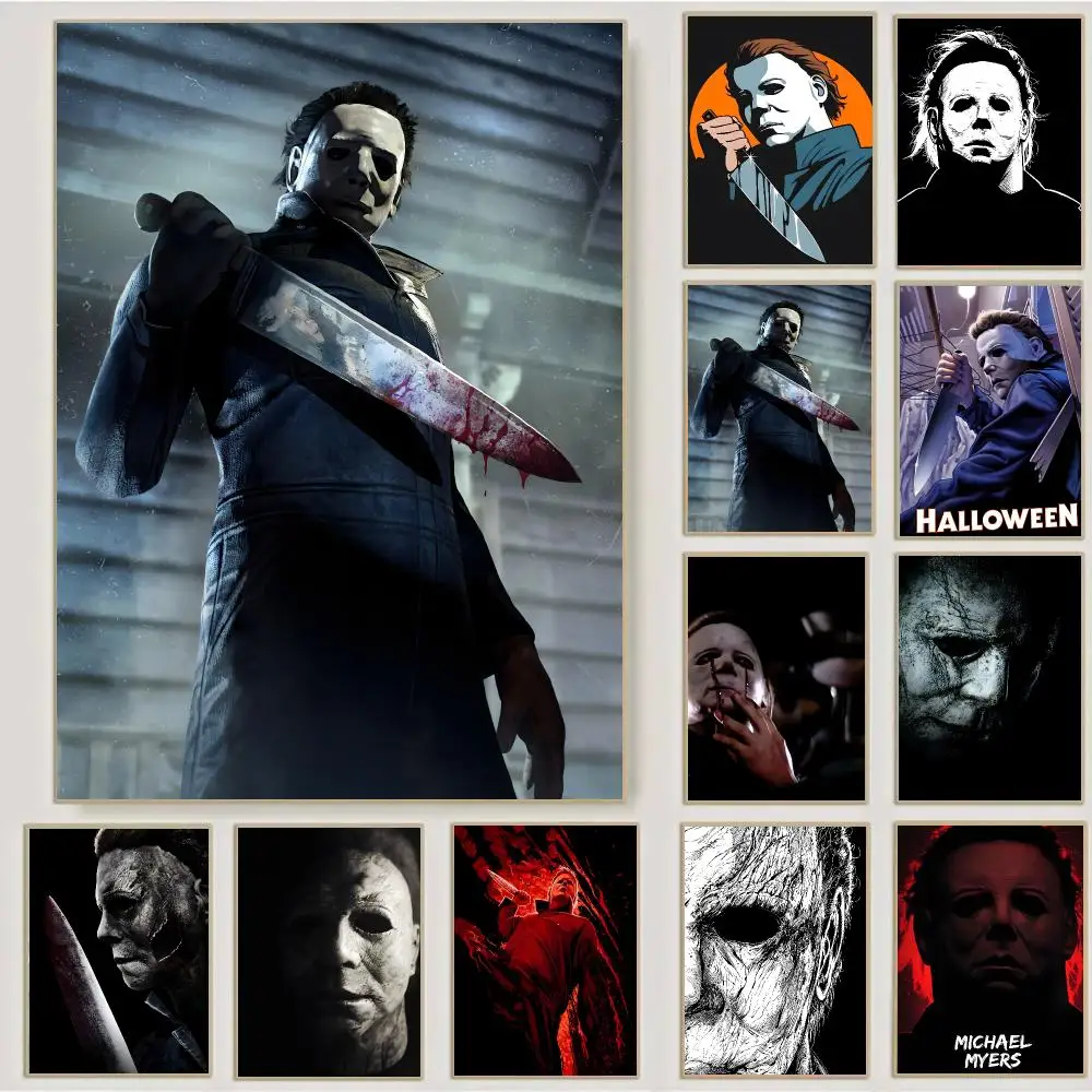 Movies Halloween Michael Myers Poster Waterproof Sticky Wall Art Print For Bedroom Living Room Hallway Bar Home Decor