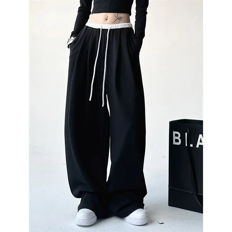 Black Women\'s Sweat Pants 2024 Spring Summer New Loose Pants Wide Leg Pants Korean Streetwear Joggers Women Y2k Sweatpants