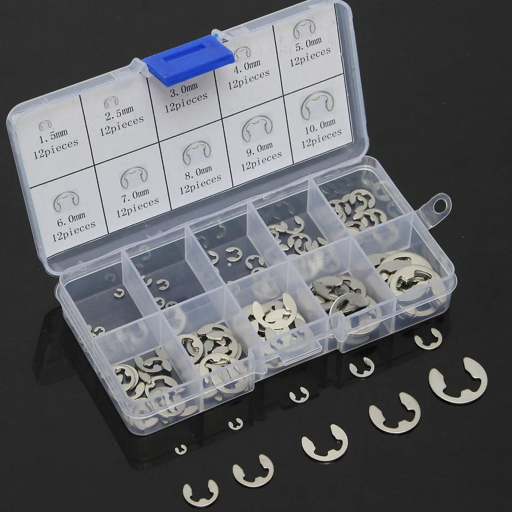 Electronic Clip Keep Your Machinery Secure with the Stainless Steel E Clips Kit A 120 Piece Assorted Retaining Ring Set