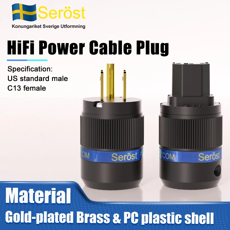 Serost SE-PC 24K مطلية بالذهب النحاس الولايات المتحدة التيار المتناوب قابس طاقة و C13 موصل للصوت لتقوم بها بنفسك كابل الطاقة الرئيسي