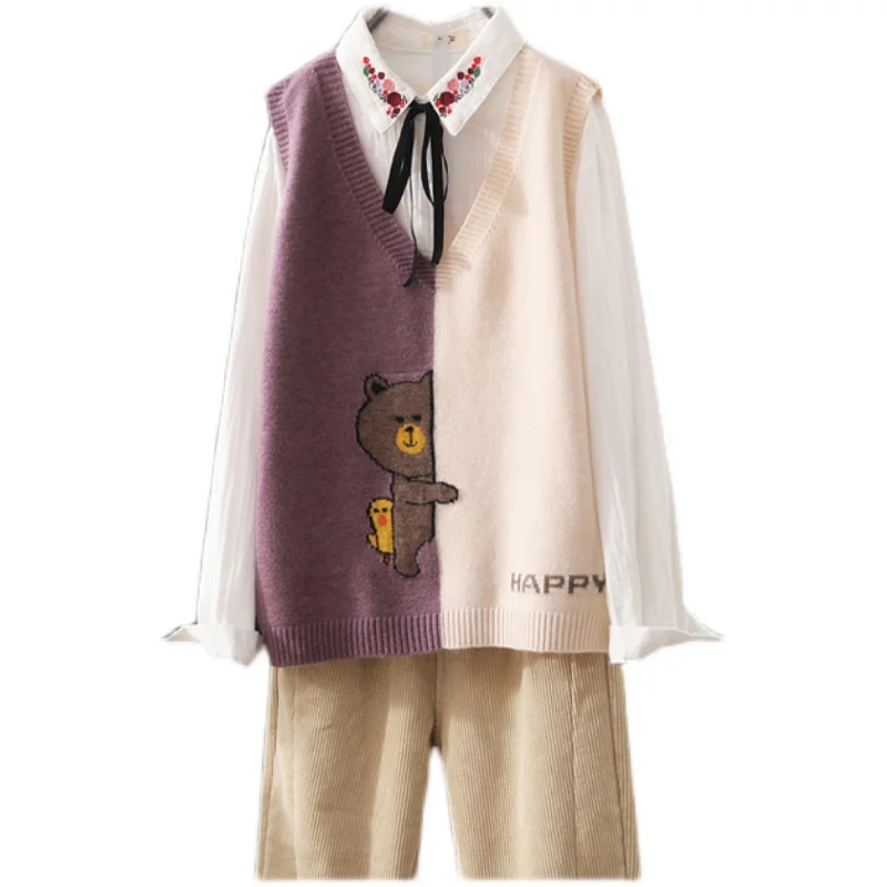 เสื้อกั๊กถักทรงวี ผู้หญิง ทรงหลวม เสื้อกั๊กฤดูหนาว แฟชั่น ใส่เป็นเสื้อตัวในหรือตัวนอก ช่วยลดอายุ  ทันสมัย  เสื้อแจ็คเก็ตผู้หญิง