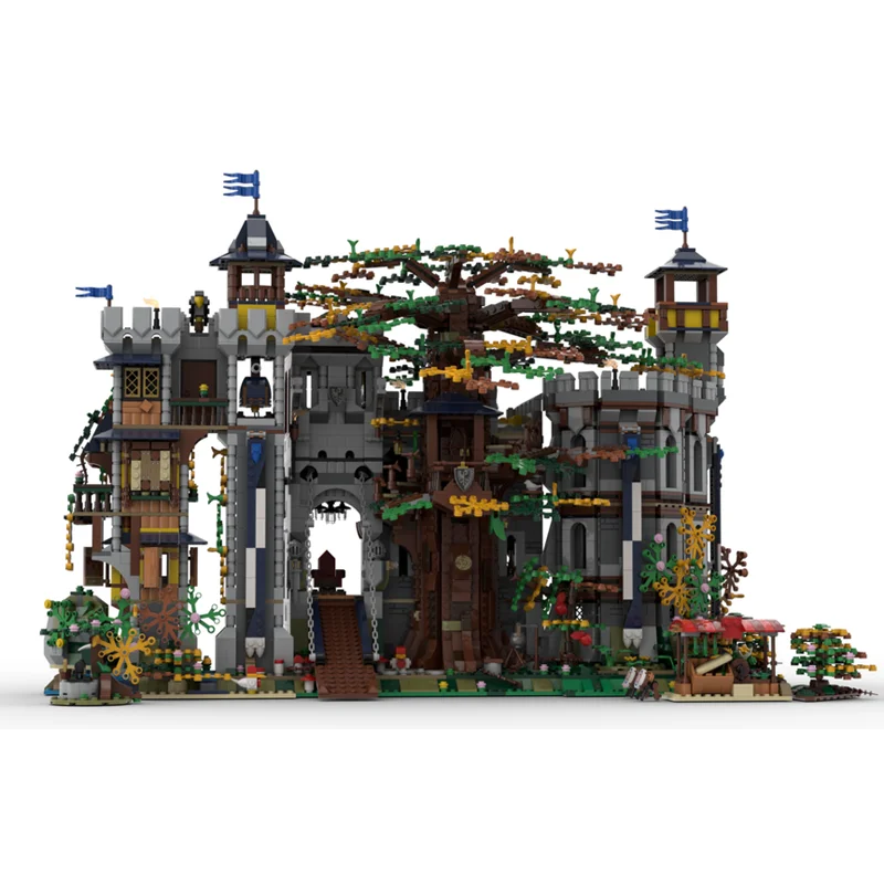New 6223Pcs Moc European Medieval Street View Tree Life Castle Model Diy Creative Ideas Toy Birthday Gift Building Blocks