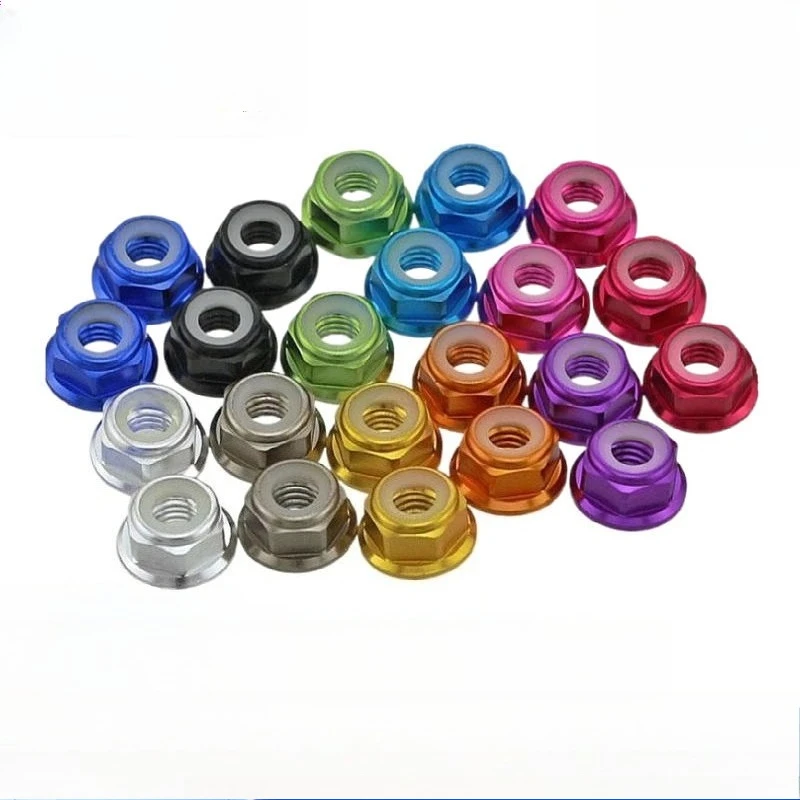 Colorful aluminum alloy flange nut with nylon ringM2/M2.5/M3/M4/M5/M6/M8 self-locking anti-loosening hexagonal screw cap