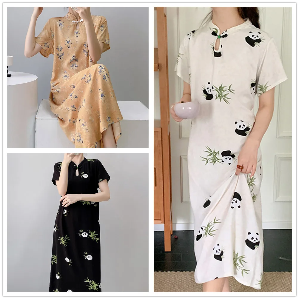 

Sleepwear Soft Short Sleeve Cheongsam Nightgown Printed Homedress Clothes For Women's Pajamas Shirt Nightdress