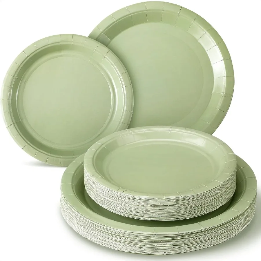 

100 Pcs Sage Green Plates Green Paper Plates Dert Plates Bulk 7 Inch 9 Inch Paper Plates Set Decoration for Wedding Engageme