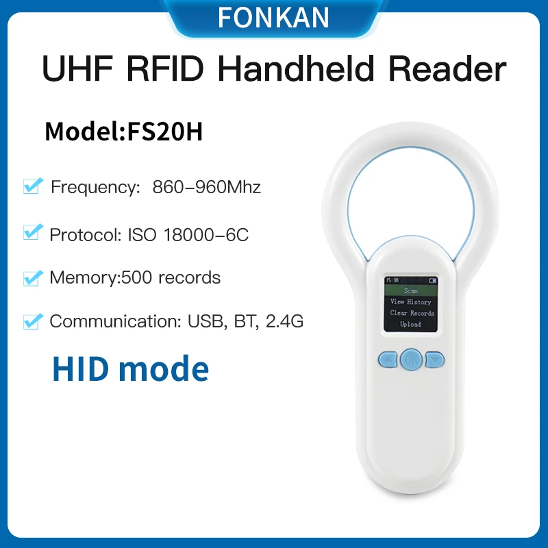 

UHF RFID Handheld Reader 860-960Mhz UHF RFID Tag Reader HID Mode 2.4G USB Bluetooth output Portable RFID handheld Scanner