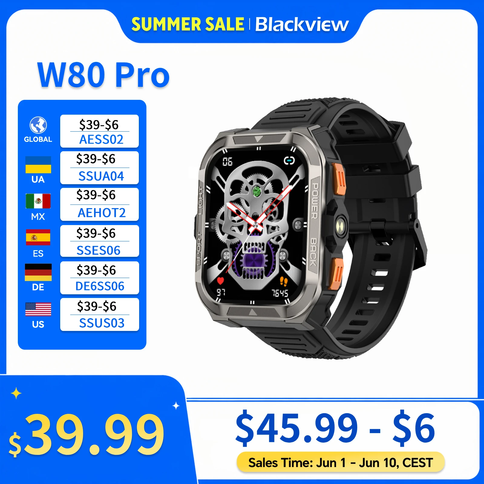[World premiere]Blackview W80 PRO Outdoor Rugged Smart Watch, GPS Position Smartwatch, 1.91‘’ Display, 900mAh with Flashlight