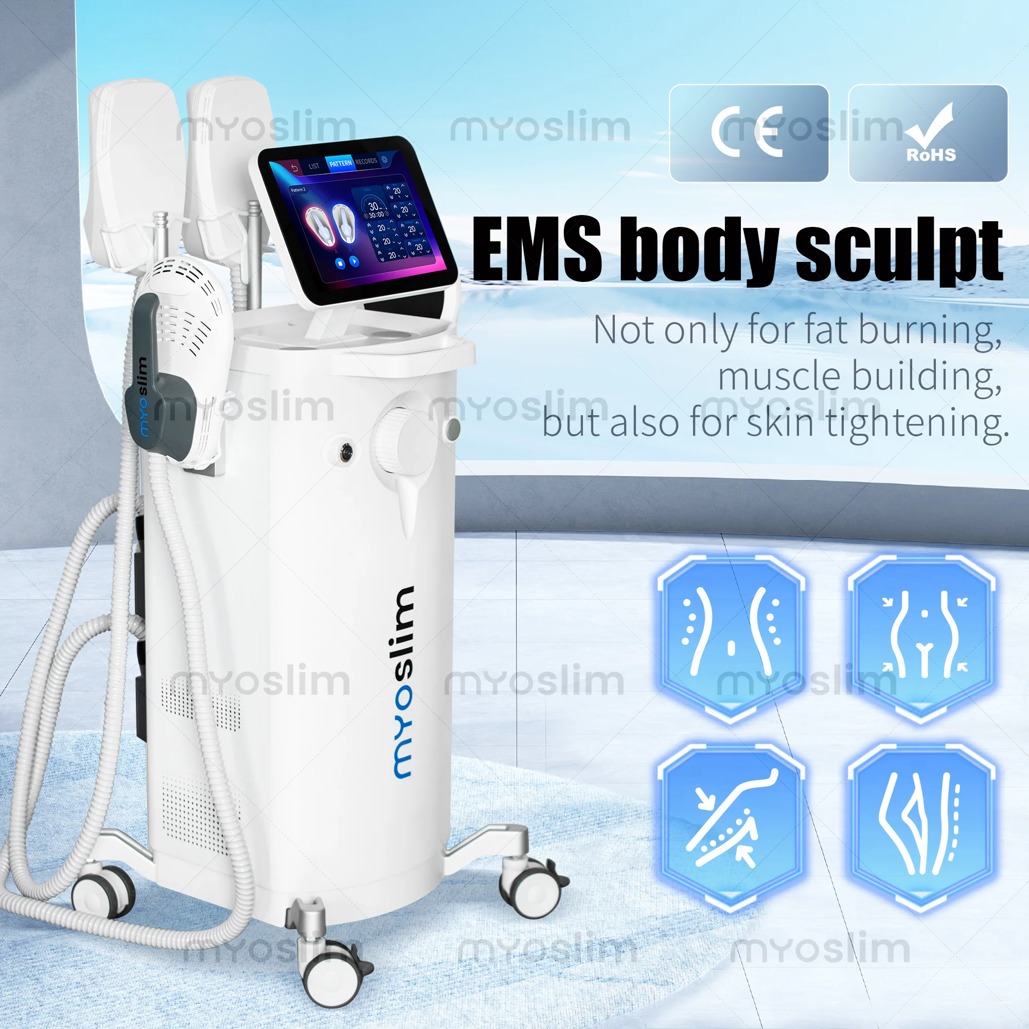 

EMS Body Sculpt 15Tesla 6500w Body Slimming EMS Fat Burning Muscle Sculpting Electromagnetic Stimulate Sculpt Therapy Machine