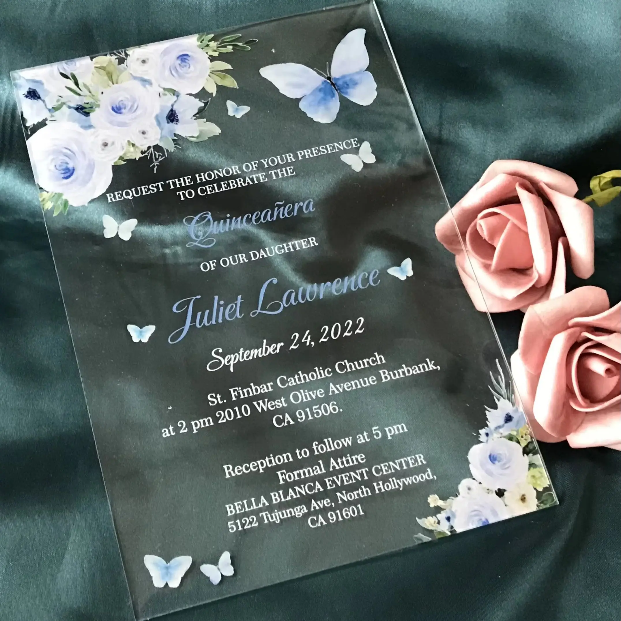 

Custom Acrylic Wedding Invitation, Personalized and Transparent Invitation,Light Blue Butterfly, 10PCs