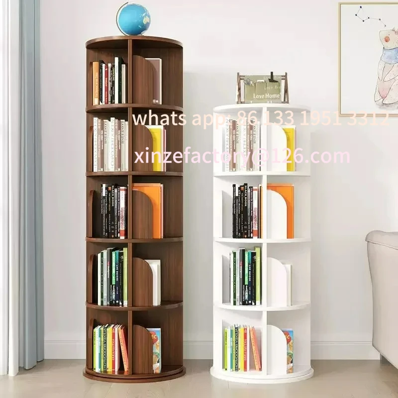 

Customizable solid wood 360 degree rotating multi-layer floor storage corner bookshelf