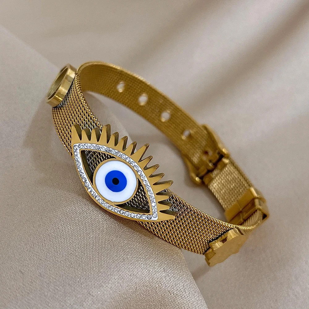ALLYES Vintage Evil Eye Belt Strap Stainless Steel Bracelet for Women Statement Gold Color Bracelets & Bangles Jewelry Gifts
